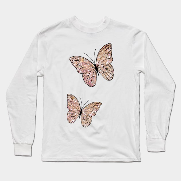 Rose Gold Glitter Butterflies Long Sleeve T-Shirt by anrockhi